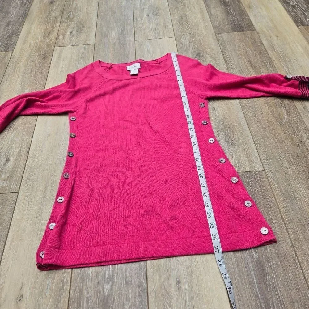 Soft Surroundings pink sweater pink with button details 3/4 sleeve cotton xs